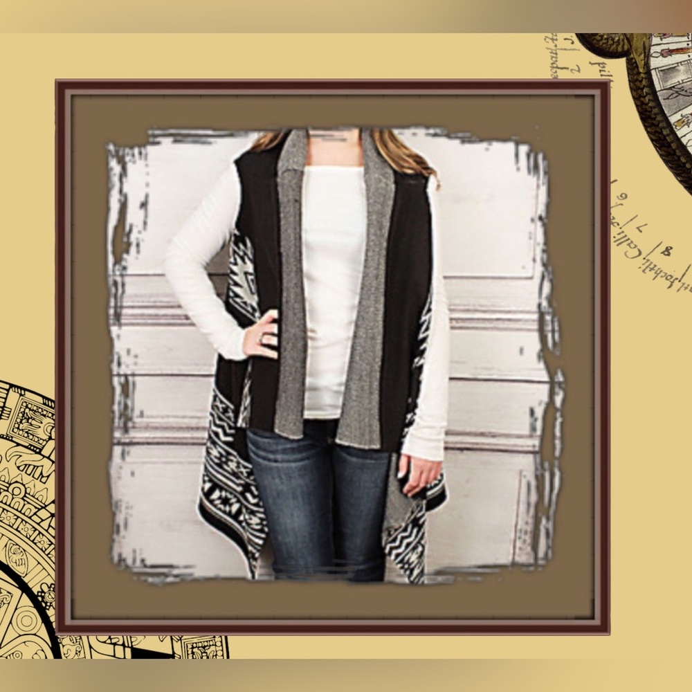 Oversized Open Front Tribal Print Pattern Waterfa… - image 4